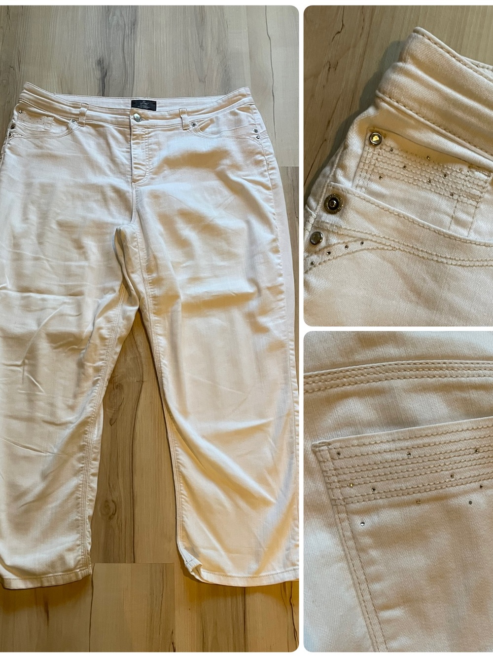 Chico's So Lifting Slimming Collection Crop Jeans Size 3/16 White Rhinestones